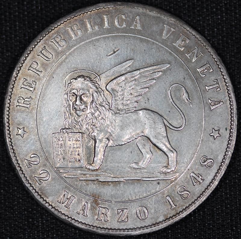 イタリア Italy ヴェネツィア Venice 革命共和国 5リラ銀貨 1848年
