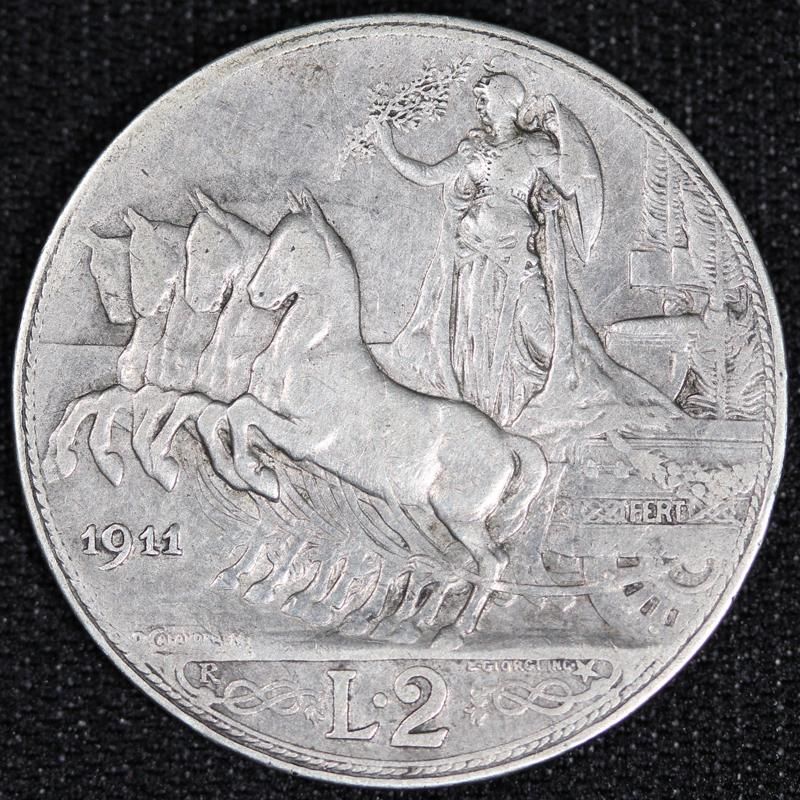 イタリア Italia ビットリオ エマヌエレ3世 クアドリガ 2リラ