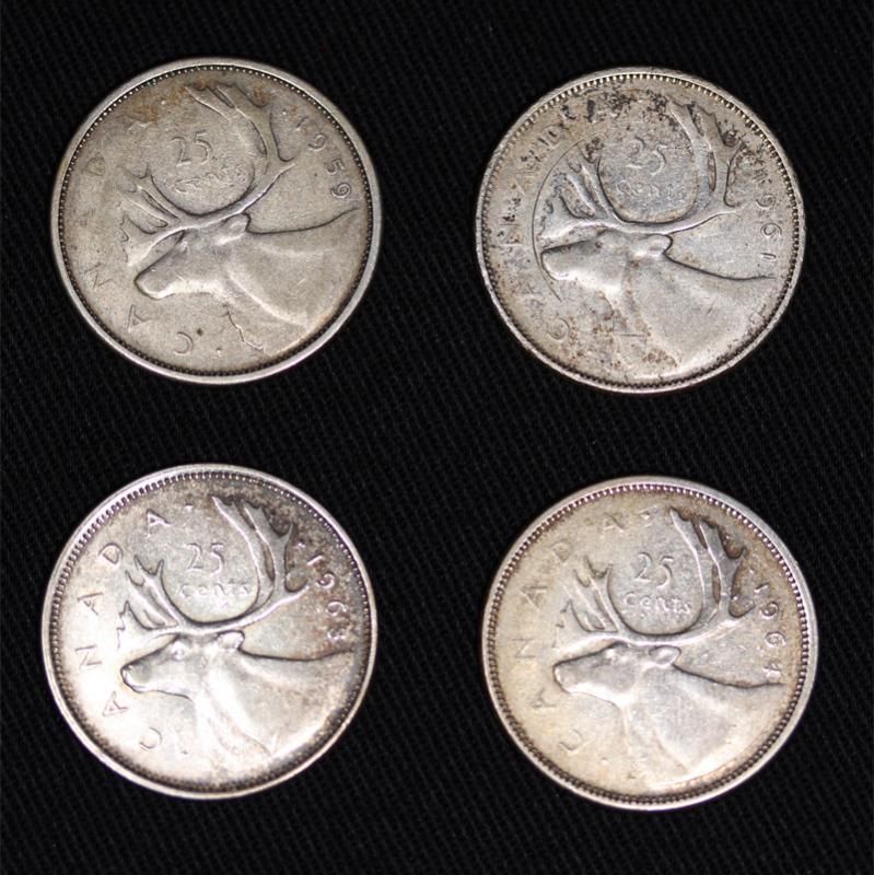 カナダ Canada エリザベス2世 カリブー 25セント銀貨 1959年