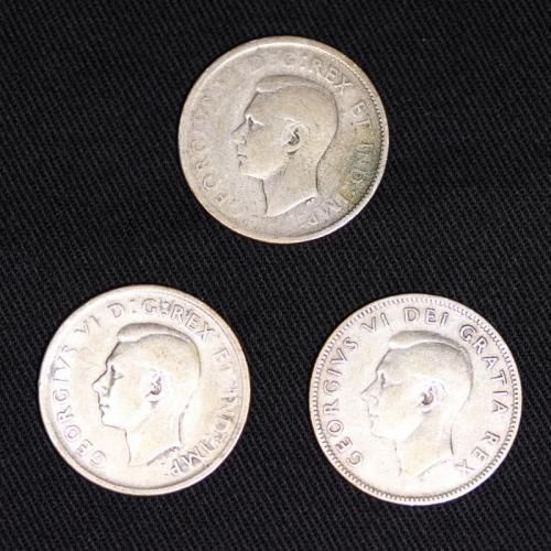 カナダ Canada ジョージ6世 カリブー 25セント銀貨 1943年/1945年/1950年 3枚
