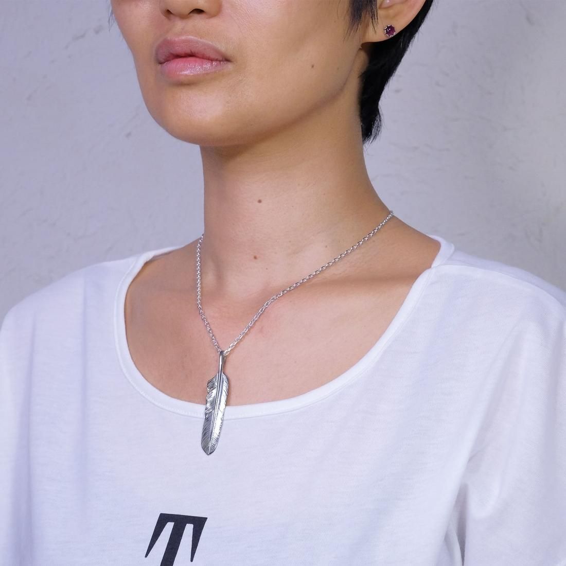スタジオt&y フェザーネックレス STUDIO T&Y - Feather M (Right) (SILVER) / 中フェザートップ