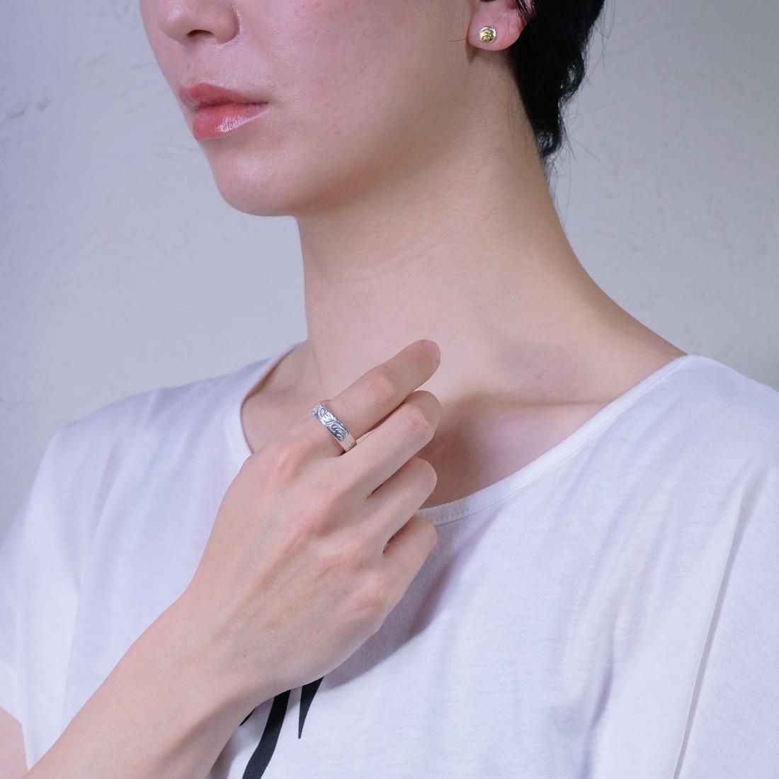 指輪・リング studio t&y KARAKUSA Ring L STUDIO T&Y - KARAKUSA Ring L with Turquoise 6*8 (SILVER