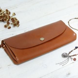7営業日発送〉手縫いの一枚革アコーディオン長財布 キャメル 牛ヌメ革