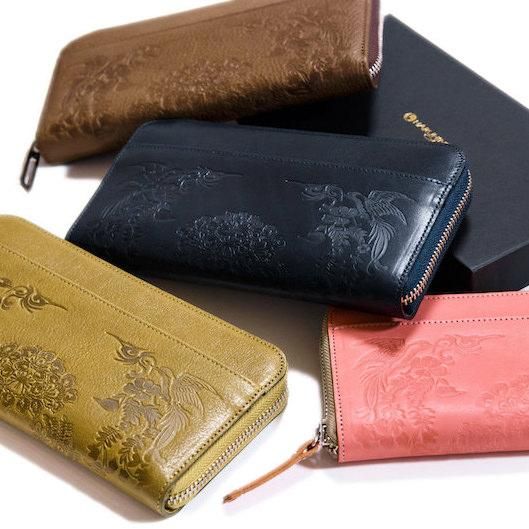 正倉院文様革財布 ちはやふる（カラー山吹）