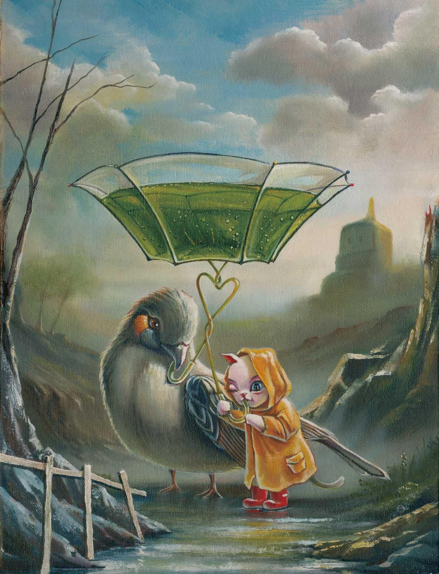 幸せな出会いの物語】絵画 やす ,原画,天使,虹,風景,猫,cat,樹木 幸せな出会いの物語】絵画 やす ,原画,天使,虹,風景,猫,cat,樹木