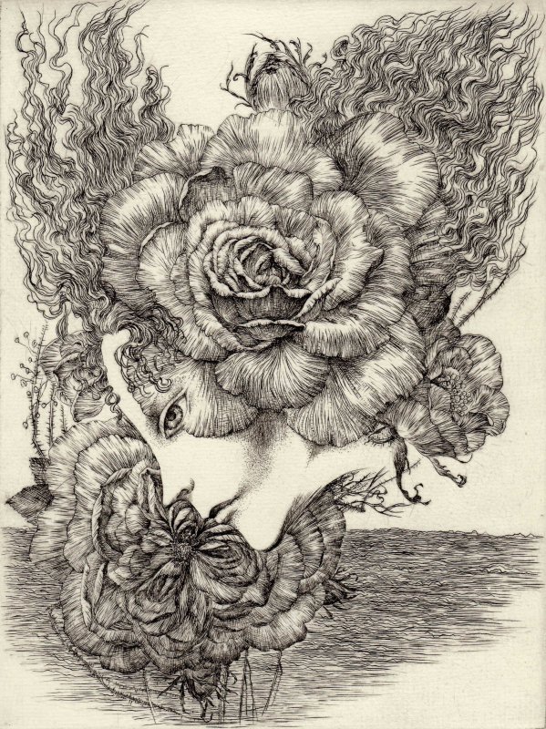 林 由紀子 銅版画（モノクロ）「海の薔薇」サイン入り - y art gallery