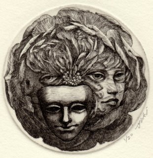 林 由紀子 銅版画（モノクロ）「謝肉祭の仮面 �」（シート）