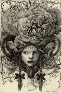 林 由紀子　銅版画（モノクロ）「薔薇色の牧神」（シート）