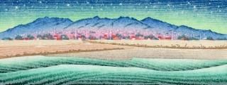 渡辺裕司 木版画 矢田寺あじさい