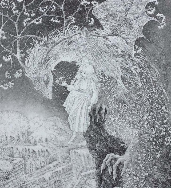 生田宏司「星の降る夜」銅版画 メゾチント 額装 ふくろう 宇宙 銀河
