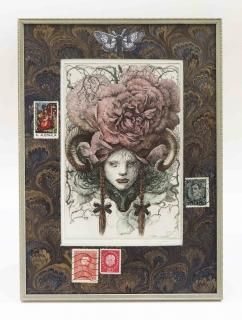 手作り額付き銅版画応用レア絵画　title「お色気プリンスニャンコ」 手作り額付き銅版画応用レア絵画title「お通りニャンコニャンコ」