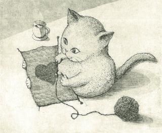 版画作品 作家物 bonhanco ボンハンコ 猫 ツバメ 版画