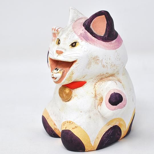 手捻り 1点もの 招き猫 サイン入り もりわじん 本焼き作品 希少