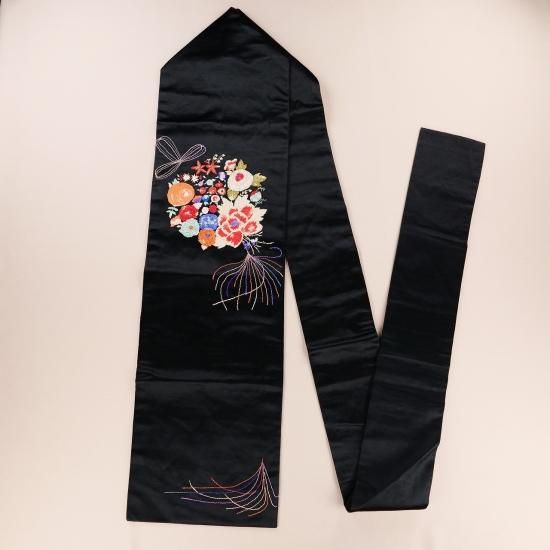 アンティーク帯 名古屋帯 黒繻子 花薬玉 アンティーク帯 名古屋帯 黒繻子 花薬玉