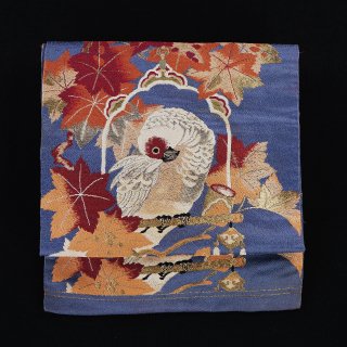 カラス手刺繍帯 正絹 アンティーク名古屋帯 | カラス手刺繍帯 正絹