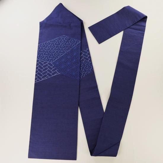 名古屋帯　刺し子風 名古屋帯 刺し子 藍染 裂取り 美品