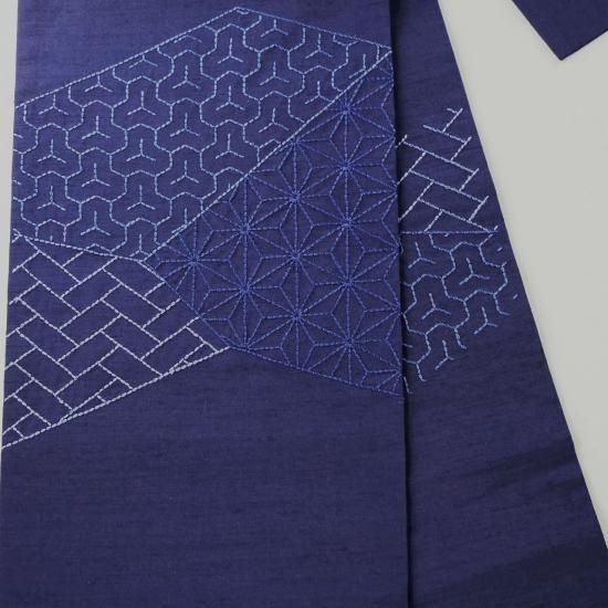 名古屋帯　刺し子風 名古屋帯 刺し子 藍染 裂取り 美品