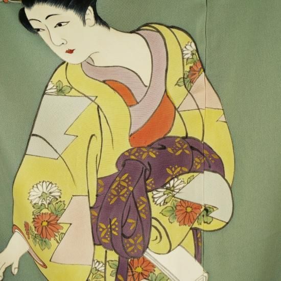 浮世絵美人画 男物長襦袢 江戸の風情 手描き時代物 Antique Ukiyoe 男物・長襦袢（浮世絵・春画、手描き作品）