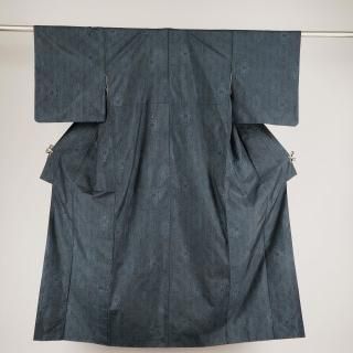 大島紬 幾何学 格子文様 耐難い 紺赤 正絹 裄65 y074 - 着物・浴衣