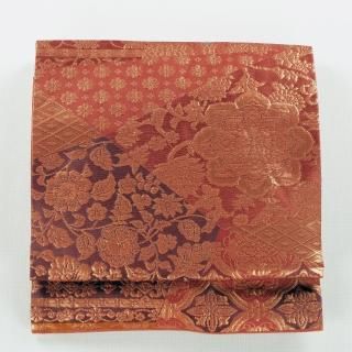 アンティーク帯 名古屋帯 花柄模様 桃紅色 AO-3059 帯 - リサイクルきもの 華