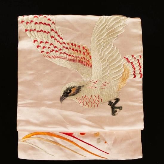 アンティーク 鷹 名古屋帯 繻子地の豪華刺繍 正絹 AO-1612