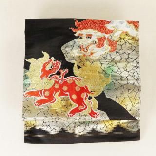 塩瀬　名古屋帯　唐獅子　牡丹　アンティーク 唐獅子牡丹塩瀬名古屋帯