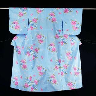 美品 正絹 唐花 アンティーク調 絽 小紋 着物 A3360