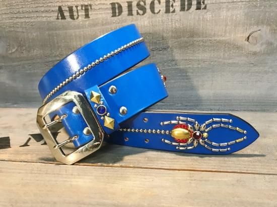 スタッズベルト/スパイダー/サドルレザー・BLUE スタッズベルト/スパイダー/サドルレザー・BLUE