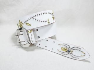 デッドストック ホワイトレザーベルト 高品質 スタッズベルト punkandyo 栃木レザーベルト【ホワイト】 スタッズベルト フラワーデザイン