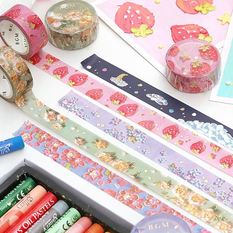 マスキングテープ スペシャル【オイルパステル・月と花】15mm*5m