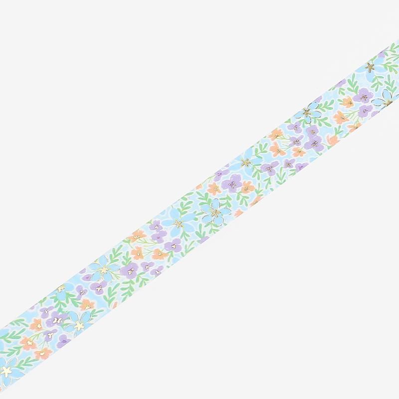 マスキングテープ ライフ “箔押し”花畑・ブルー 20mm*5m - BGM