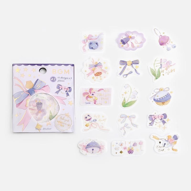 フレークシール箔押し“鈴“ 15designs x 3 45枚入り - BGM ONLINE