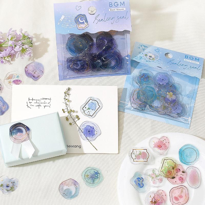 クリアシーリングシール”花の宝石箱・ブルー”9designs x 2 18枚