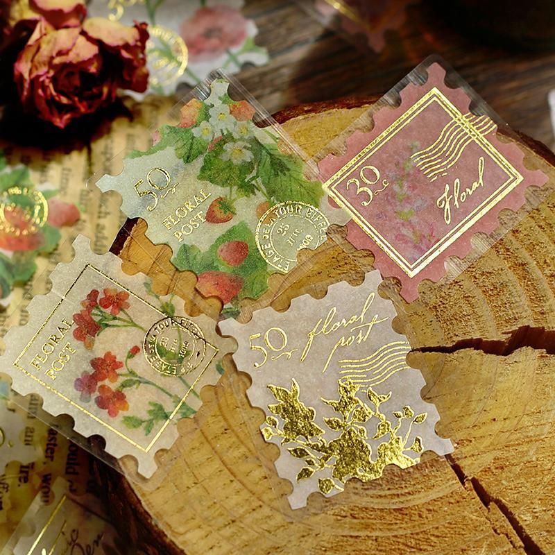 フレークシール箔押し“郵便局・植物図鑑 赤”15designs x 3 45枚 フレークシール箔押し“郵便局・植物図鑑 赤”15designs x 3 45枚