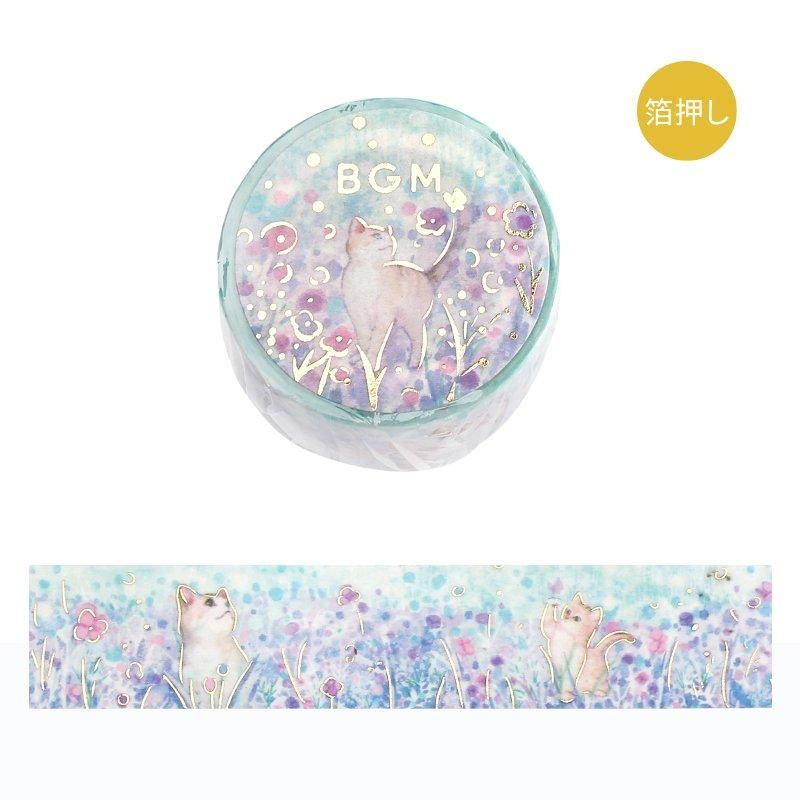 マスキングテープ “箔押し”花と猫・ハチワレ猫さん 20mm*5m
