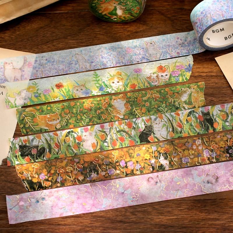マスキングテープ “箔押し”花と猫・昼下がりキティ 20mm*5m