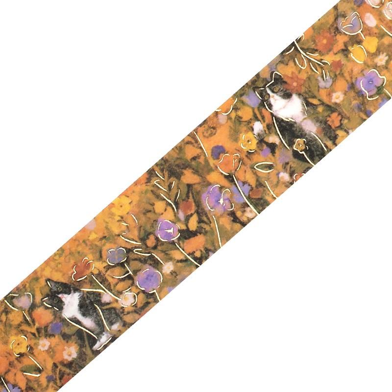 マスキングテープ “箔押し”花と猫・ハチワレ猫さん 20mm*5m