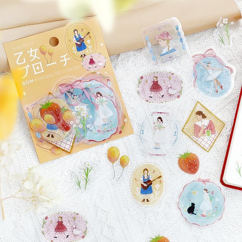 クリアシール 「乙女ブローチ・女の子」10designs x 3 30枚入り