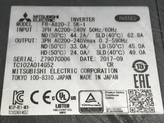 FS03-005]三菱電機 インバータ FR-A820-7.5K-1