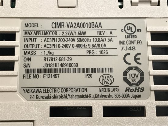 FS03-014]安川電機 インバータ CIMR-VA2A0010BA(CIMR-VA2A0010BAA)