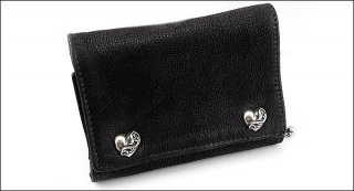 クロムハーツ 財布（Chrome Hearts）3フォールド ハートボタン ブラック デストロイ レザーウォレット【クロム・ハーツ】【クロムハーツ財布】【名古屋】