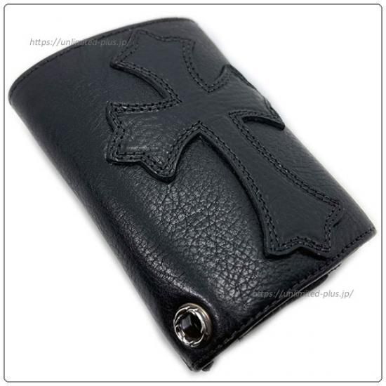 CHROME HEARTS クロムハーツ 3FOLD CRS PATCH WALLET 3フォールド クロスパッチボタンレザーウォレット財布 シルバー/ブラック