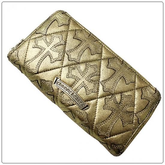 クロムハーツ 財布 Chrome Hearts Rec F Zip 2 キルティングセメタリークロス メタリックゴールドレザー