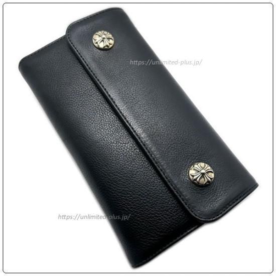 クロムハーツ 財布 Chrome Hearts ウェーブ ウォレット クロスボタン ブラックヘビーレザー クロム ハーツ