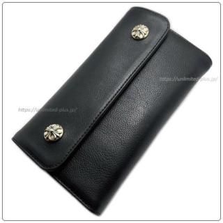 クロムハーツ 財布（Chrome Hearts）ウェーブ ウォレット クロスボタン ブラック ヘビー レザー【クロム・ハーツ】【クロムハーツ財布】【名古屋】