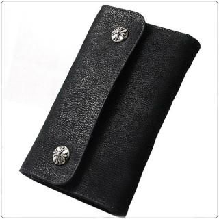 クロムハーツ 財布（Chrome Hearts）ウェーブ ウォレット クロスボタン ブラックデストロイレザー【クロム・ハーツ】【クロムハーツ財布】【名古屋】