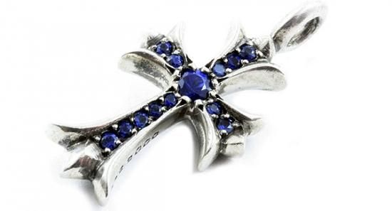 クロムハーツ Chrome Hearts ペンダント タイニー Chクロス ファット チャーム パヴェ ブルーサファイアズ