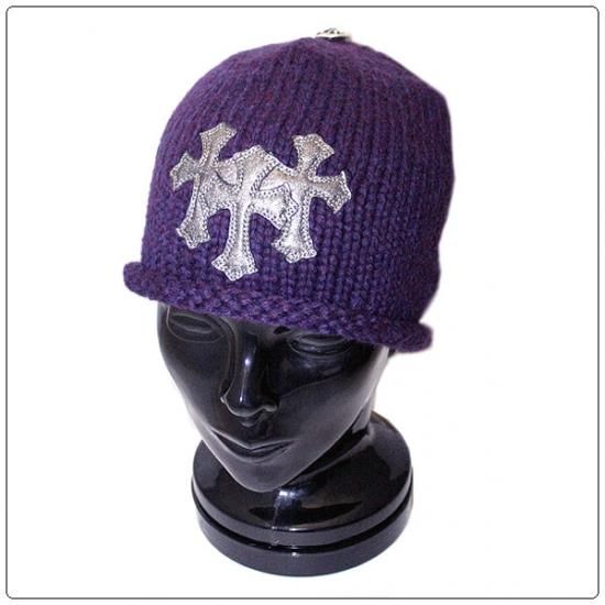 CHROME HEARTS クロムハーツ Cashmere Cross Beanie ラウンドセメタリークロスパッチ カシミヤビーニー ニットキャップ 帽子 ブラック225センチ本体