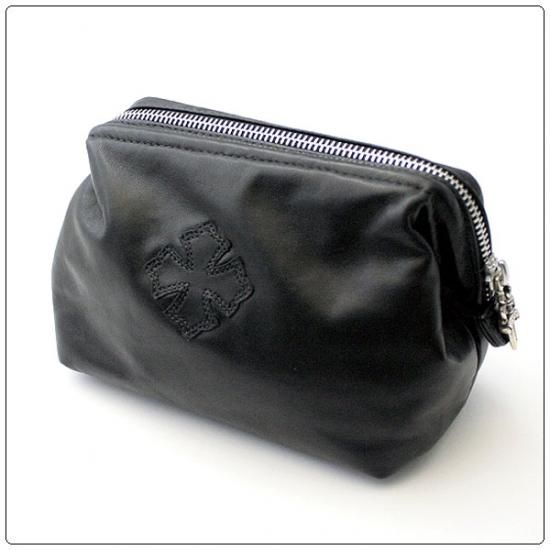 クロムハーツ Chrome Hearts バック メンズ ニュー コスメティックケース ブラック ライトレザー クロム ハーツ