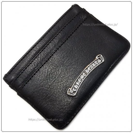 クロムハーツ 財布（Chrome Hearts）カードケース ダブルサイドブラック ヘビーレザーウォレット ウィズ スクロールラベル